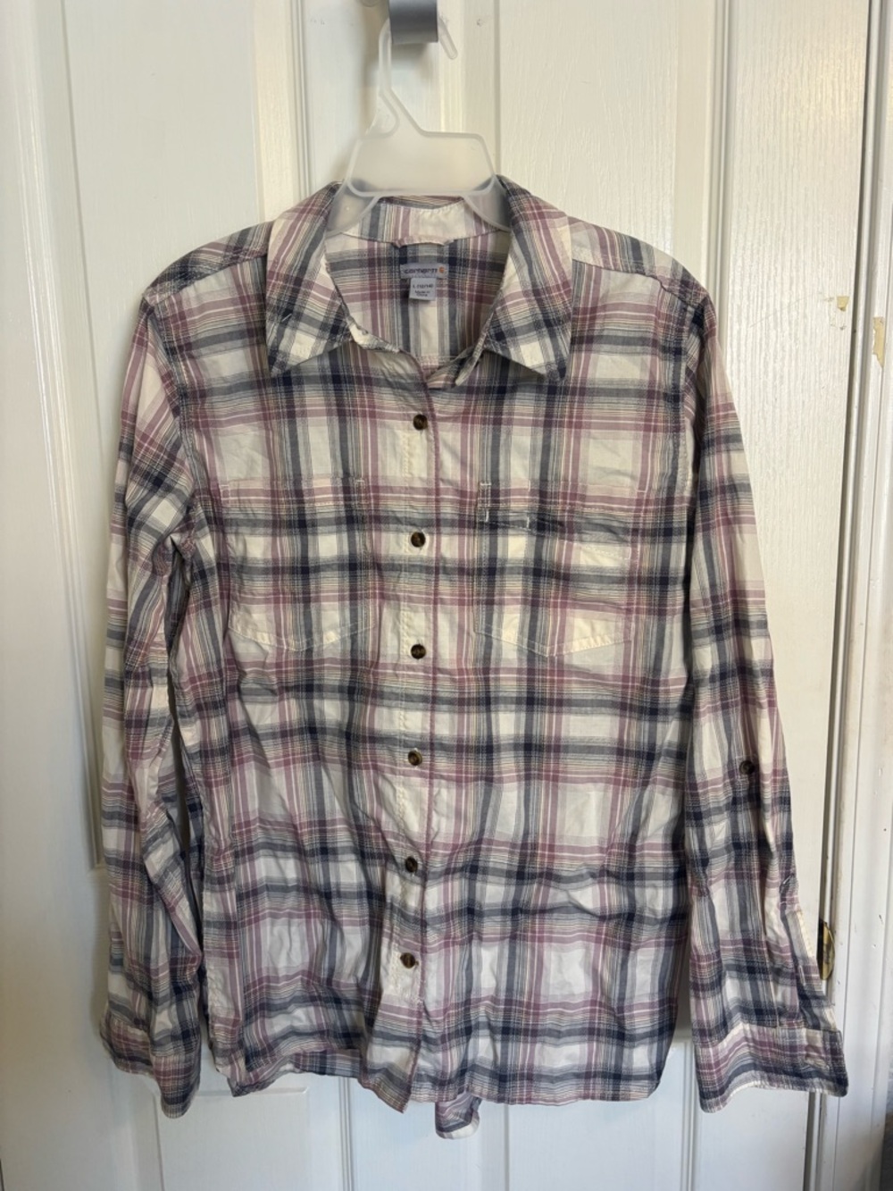 Carhartt Women Purple Plaid Shirt Outdoors Lightweight Size L 12/14